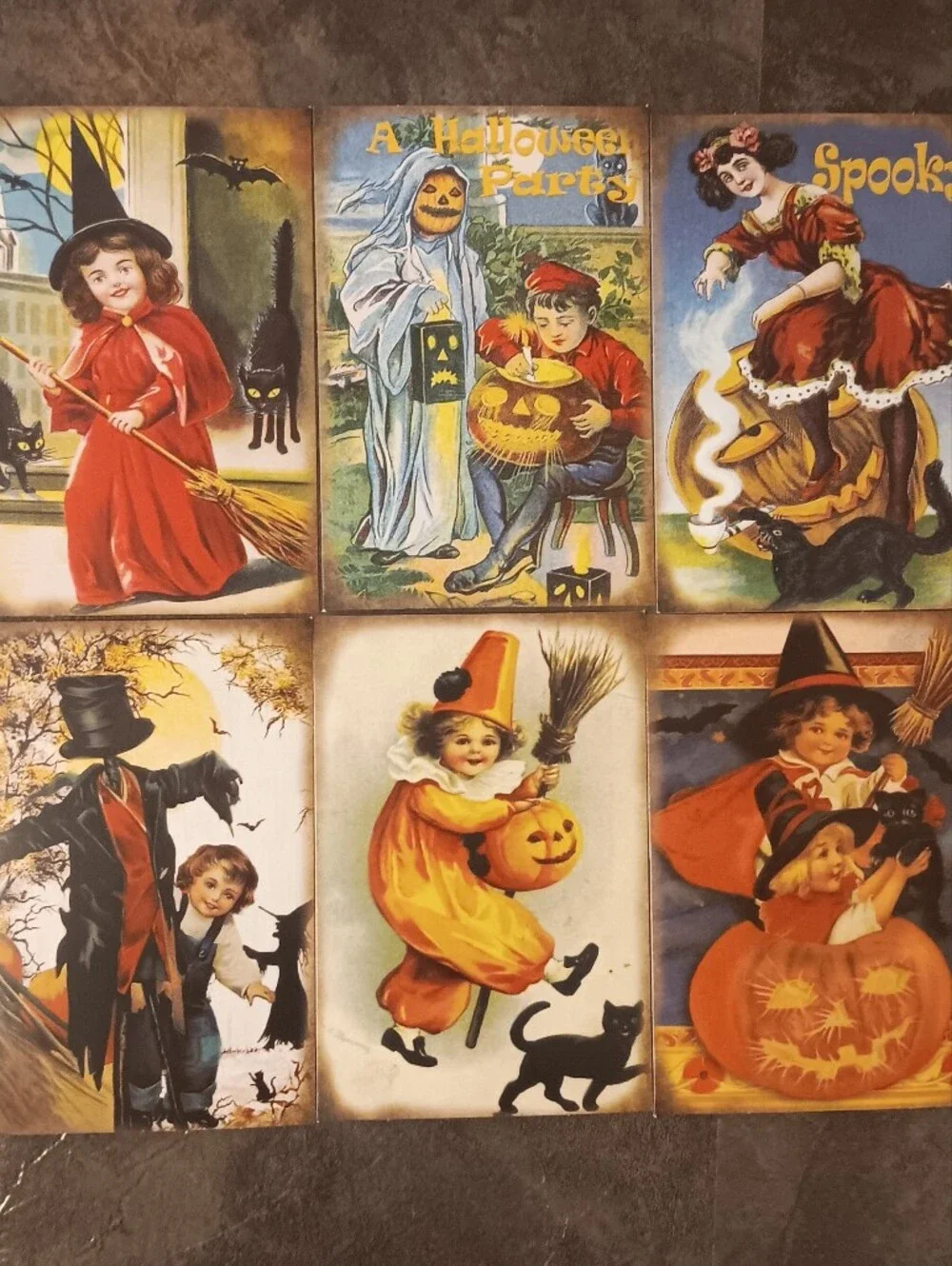 Halloween Postcard Lot Of 6, Vintage Inspired Art 4x6, Pumpkin Witchy Note Cards